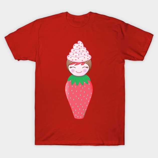 Kokeshi Strawberry Cupcake T-Shirt by Pendientera